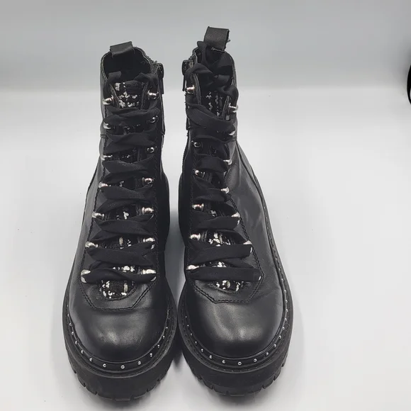 Steve Madden Women's Size 6.5 Combat Boots Black Leather & Faux Fur Rainier Moto - Picture 4 of 9